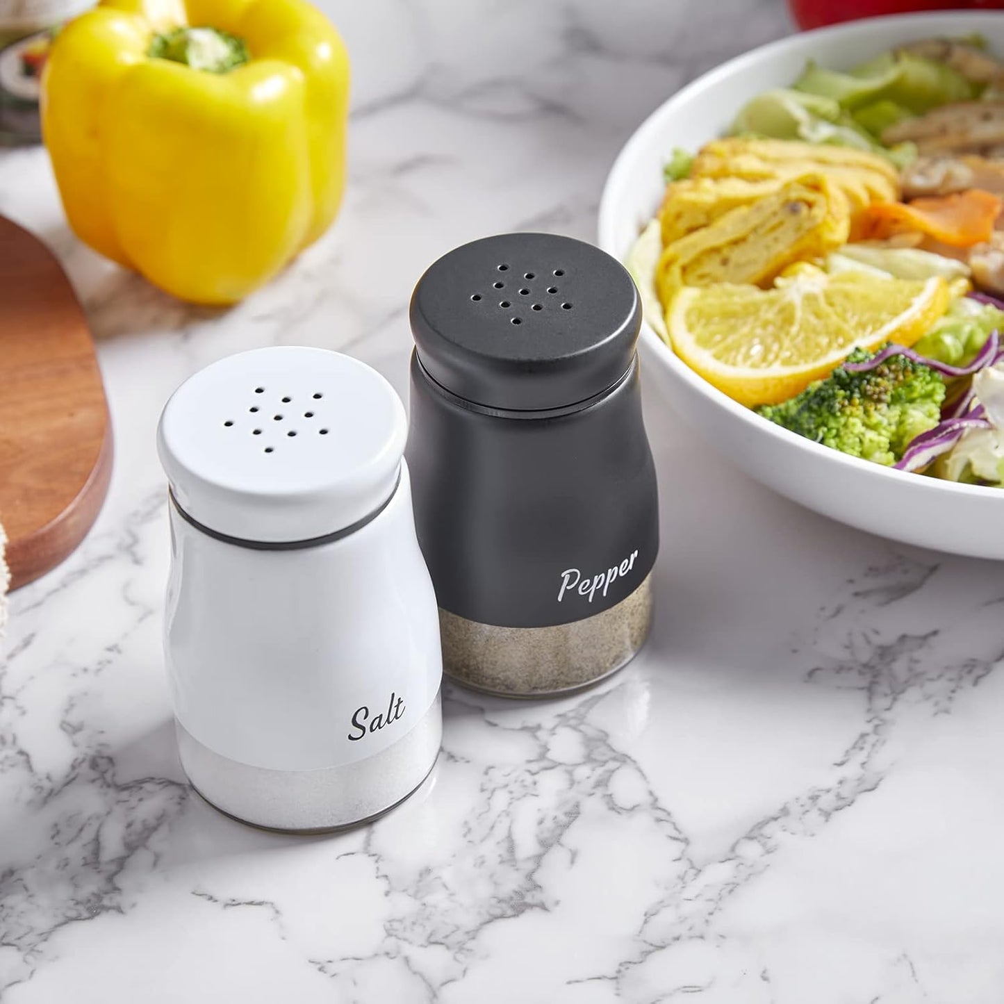 Salt and Pepper Shakers Set,  5 Ounce Salt and Pepper Dispenser with Glass Bottom, Cute Salt and Pepper Shakers for Modern Home Kitchen Decor, Easy Filling