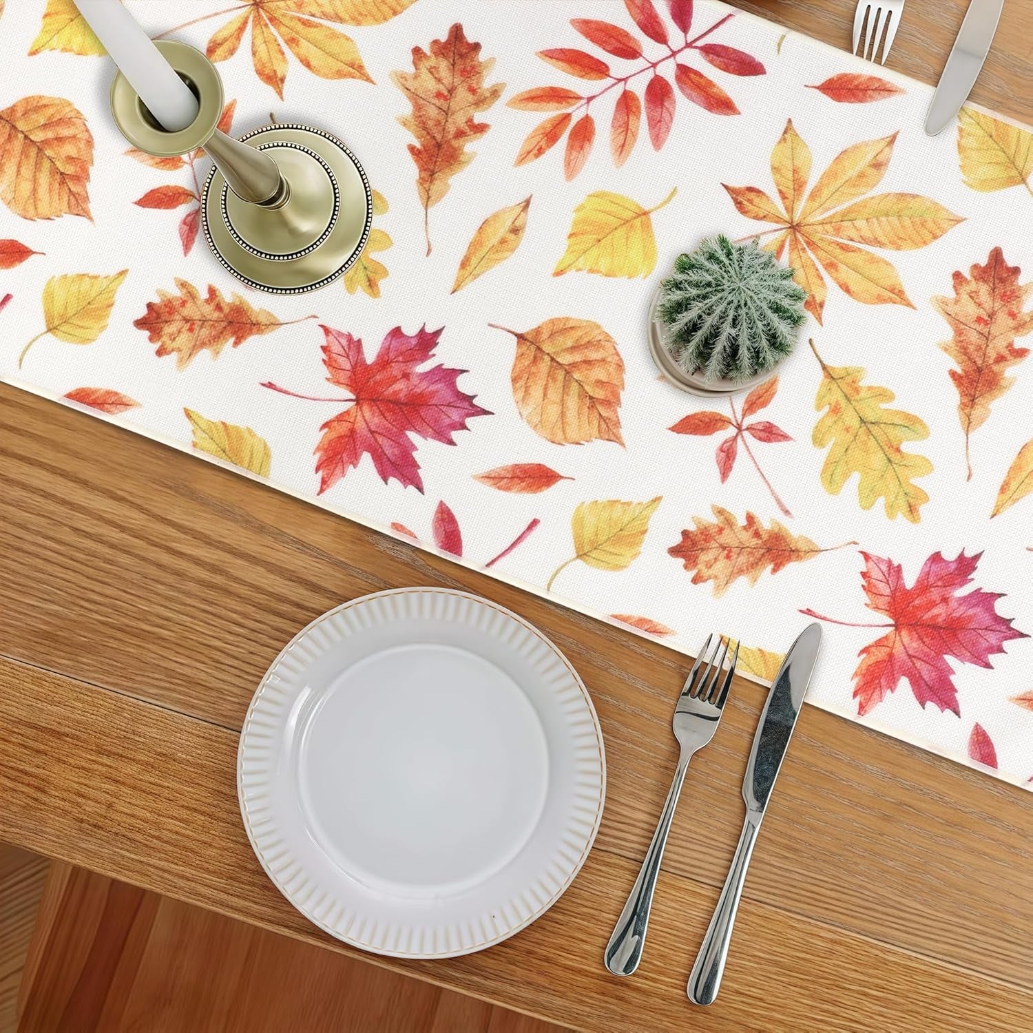 Fall Table Runner for Kitchen Dining Table, Thanksgiving Autumn Printed Harvest Pumpkins Maple Leaves Textured Fabric Halloween Holiday Home Decorations, Water-Proof, Washable, 13" W X 36" L