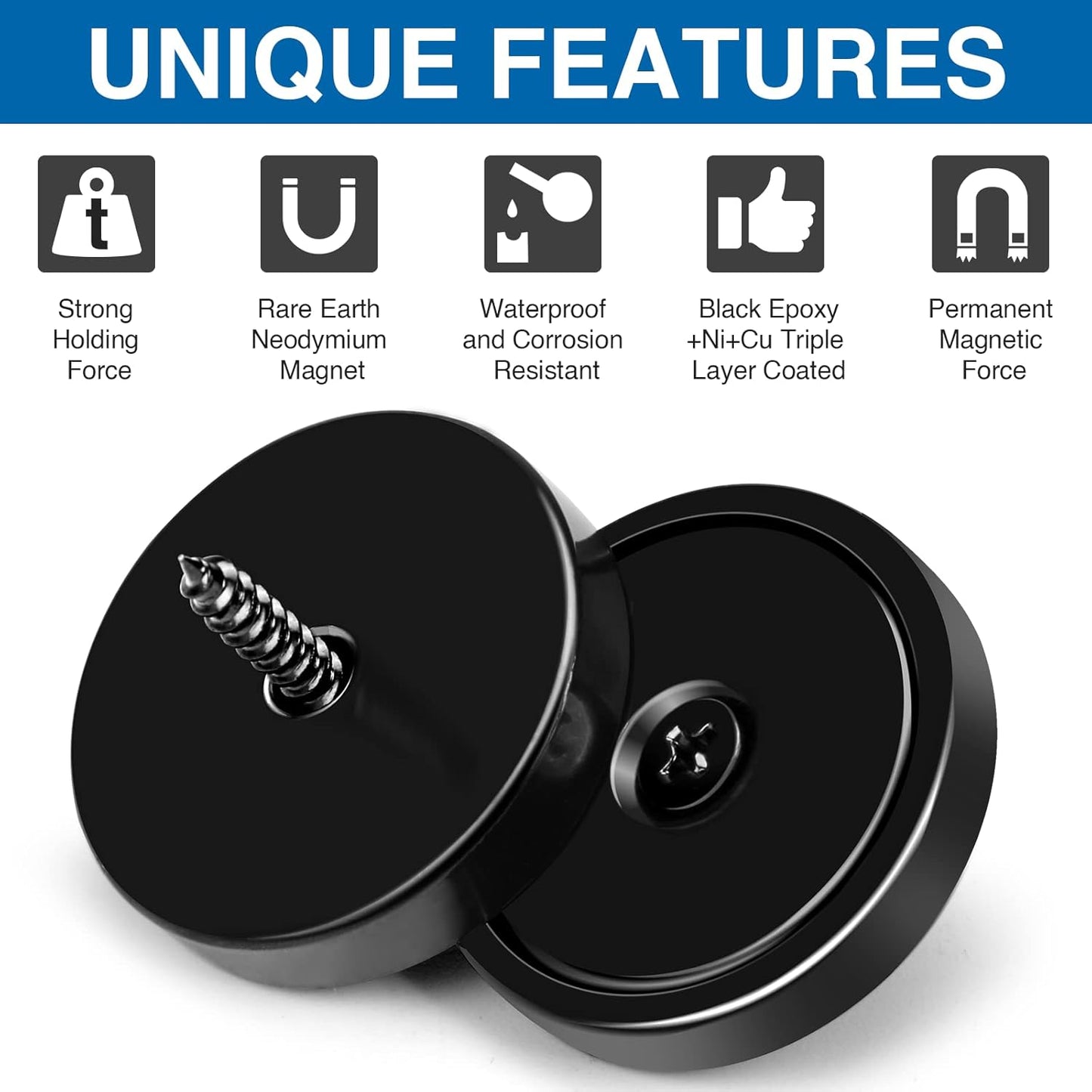 Magnets with Holes, 110 Lb+ Waterproof Strong Neodymium Cup Disc Magnets with Screws for Wall Mounting, Lifting Tools - Pack of 6