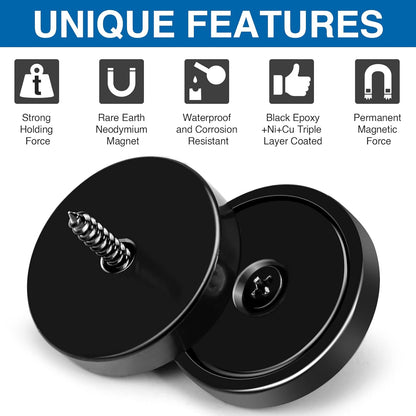 Magnets with Holes, 110 Lb+ Waterproof Strong Neodymium Cup Disc Magnets with Screws for Wall Mounting, Lifting Tools - Pack of 6