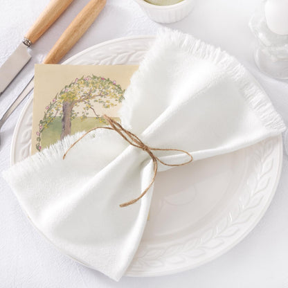 6 Pack Ivory White Cotton Linen Napkins with Fringe Thanksgiving Fall Cloth Napkins Set of 6 Boho Handmade Dinner Table Napkins Bulk for Wedding Baby Shower Christmas Parties, 17 X 17 Inches