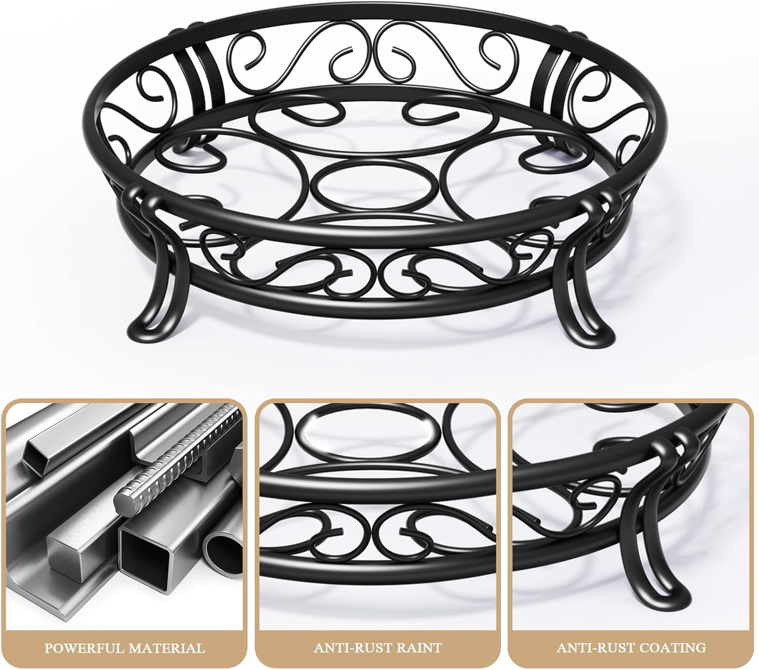 Metal Plant Stand for Outdoor Indoor, Heavy Duty Flower Pots Holder Rustproof Wrought Iron Planter Stands Garden round Supports Rack for Planter 11.8 Inches, Bronze Black