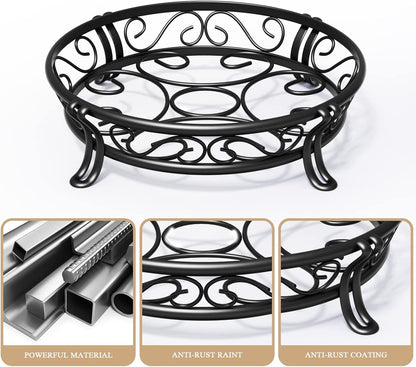 Metal Plant Stand for Outdoor Indoor, Heavy Duty Flower Pots Holder Rustproof Wrought Iron Planter Stands Garden round Supports Rack for Planter 11.8 Inches, Bronze Black