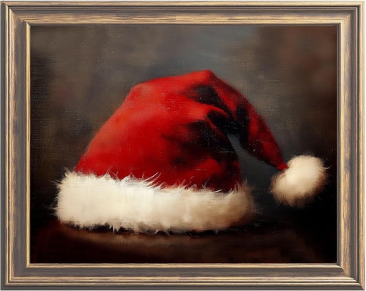 Vintage Santa Hat Print, Christmas Wall Art, Santa Hat Holiday Wall Decor, Cheerful Christmas Print, Festive Print, Vintage Xmas Holiday Print Unframed (11X14 Inch Print)