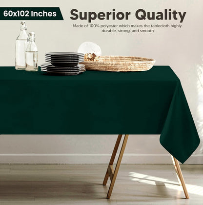 2 Pack 6 Foot Rectangle Table Cloth [60X102 Inches, Hunter Green] Stain and Wrinkle Resistant Tablecloth Washable Polyester Cover for Dining, Buffet Parties, Picnic and Weddings