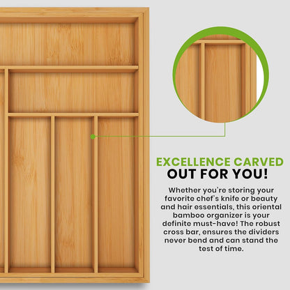 Silverware Organizer, Expandable Bamboo Utensil Drawer Organizer, Kitchen Drawer Organizer, Silverware Organizer for Cutlery, Utensils, Flatware Holder (6-8 Slots, Natural) Pack of 1