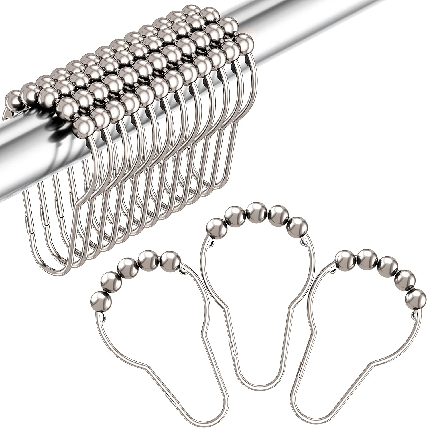 Shower Curtain Liner and Hooks Set-  12PCS Rust Proof Stainless Steel Shower Curtain Hooks Rings with bath 72X72 Clear Plastic Shower Curtain Liner