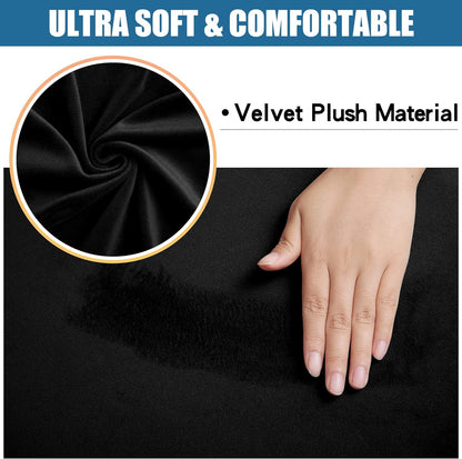Velvet Seat Covers for Dining Room Chair Set of 2, Stretch Fit Removable Washable Chair Seat Cushion Protector Slipcovers with Ties, Black