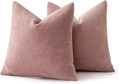 Set of 2 Soft Chenille Decorative Throw Pillow Covers - Solid Textured Cushions for Spring and Valentine's Day, 20x20 Inch, Blush Pink