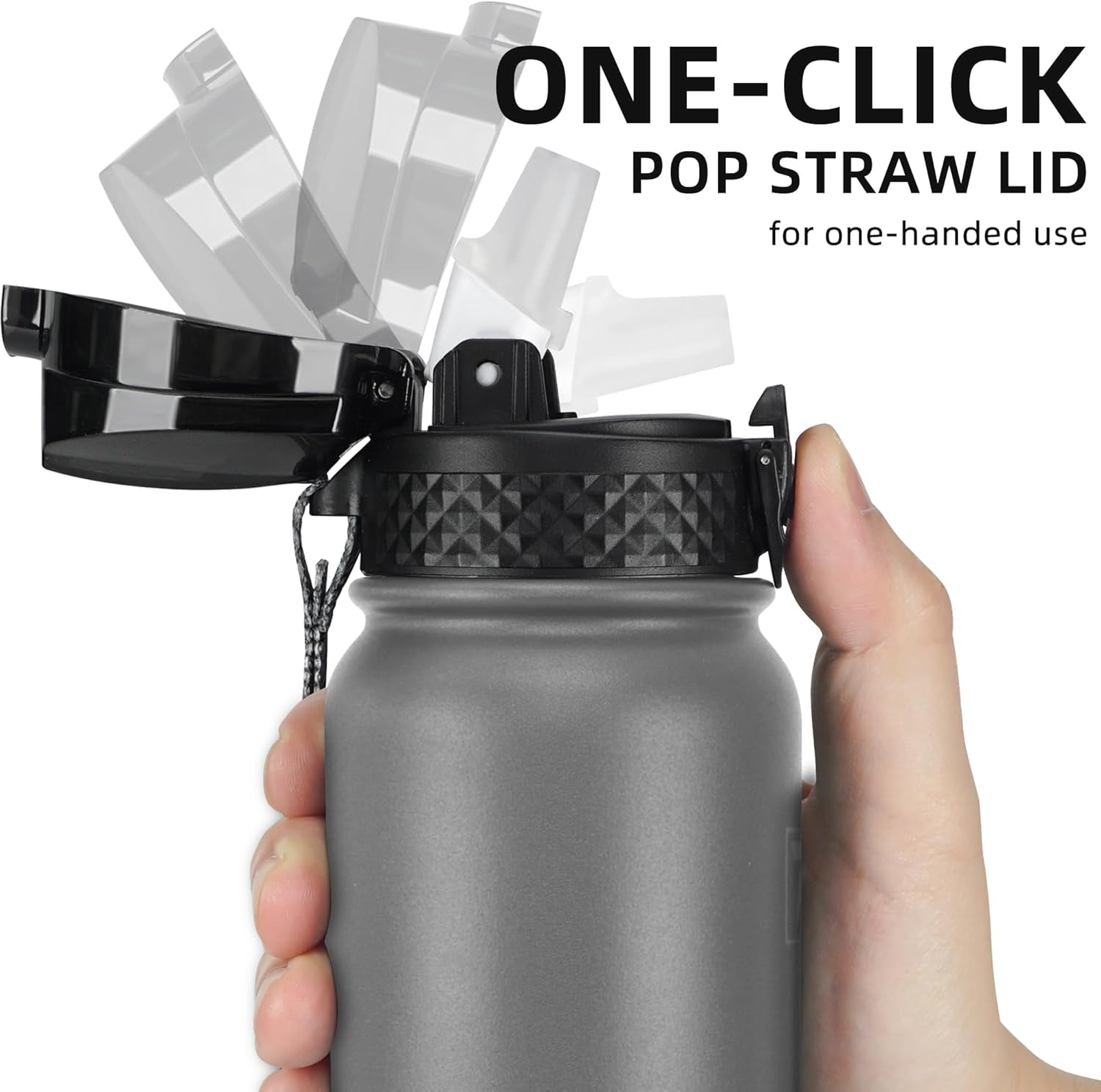 20 Oz Stainless Steel Insulated Sports Water Bottles with Straw for Kids, Men and Women (Gray)