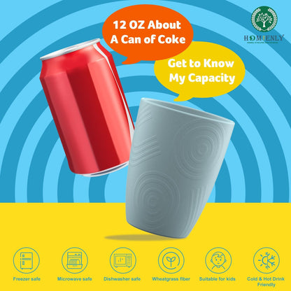 Reusable Wheat Straw Drinking Cups Set of 8, 12 Oz - Dishwasher Safe for Juice, Milk, and Coffee in Ocean Color