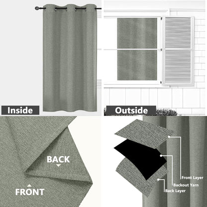 Linen Textured 100% Sage Green Blackout Curtains 63 Inch Length 2 Panels for Bedroom, Thermal Insulated Soundproof Grommet Curtains Blackout, Farmhouse Window Privacy Drapes, 40"W X 63"L