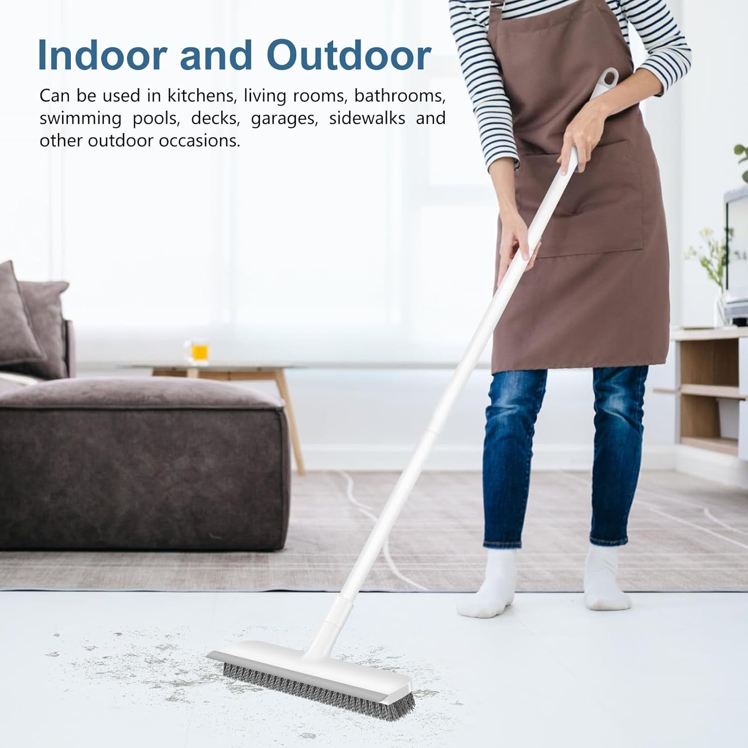 Floor Scrub Brush with 48-Inch Long Adjustable Handle 2 in 1 Scrape Brush Stiff Bristle Floor Scrubber for Cleaning Shower Bathroom Garage Kitchen Wall Deck Tub Tile