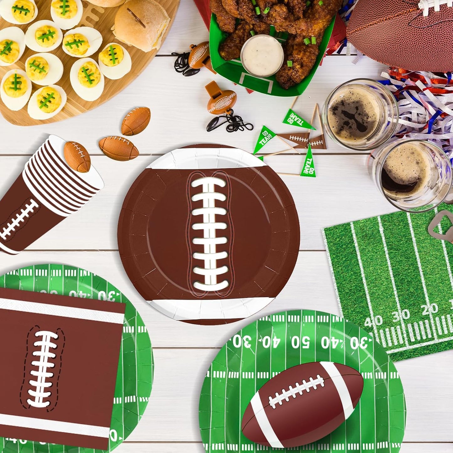 Football Party Supplies Football Themed Party Decorations Including Plates, Napkins, Cups, Banner and Tablecloth for Football Birthday Party Decorations, 24 Guests