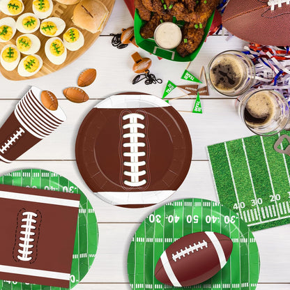 Football Party Supplies Football Themed Party Decorations Including Plates, Napkins, Cups, Banner and Tablecloth for Football Birthday Party Decorations, 24 Guests