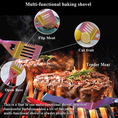 Premium 10-Piece Rainbow Grill Accessories Kit with Utensils Holder, Featuring Stainless Steel Handles and Heat-Resistant Bakelite Components