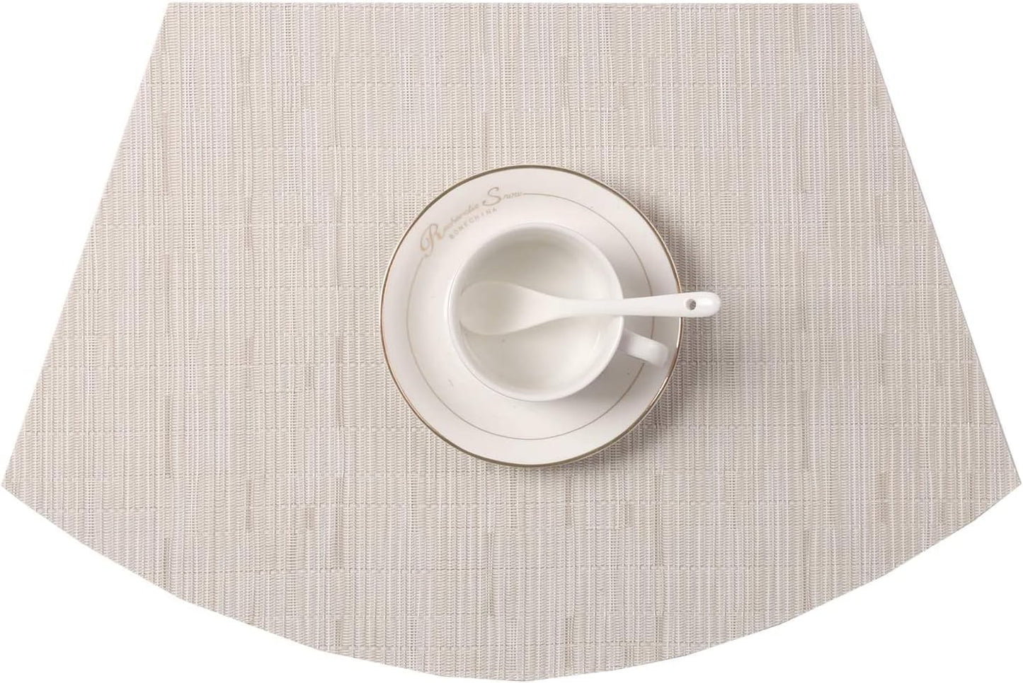 Small round Table Placemats Set of 5 Wedge Shaped Place Mat with Centerpiece round Mat Heat Resistant Table Mats Washable (5, Beige)