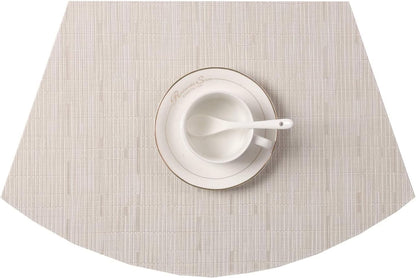 Small round Table Placemats Set of 5 Wedge Shaped Place Mat with Centerpiece round Mat Heat Resistant Table Mats Washable (5, Beige)