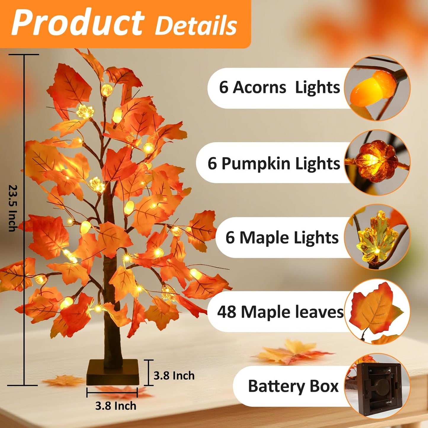 2 Pack 23.5 Inch Fall Trees with Lights, Timer Battery Operated Fall Light up Tree for Thanksgiving Autumn Home Office Room Indoor Decorations, Faux Fall Lighted Maple Trees Decor