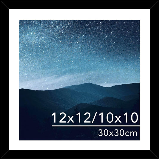 12X12 Picture Frame with Mat for 30 X 30Cm Diamond Art Painting, Display Photo 10X10 or 12 X 12 without Mat, Wall Hanging Large Frame with Plexiglass, Black