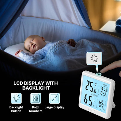 Digital Hygrometer Indoor Thermometer for House, Room Thermometer with 3S Fast Refresh & Max Min Records, Temperature Monitor Humidity Meter with Backlight, White