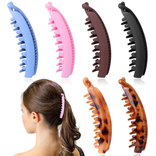 Banana Clip for Thick Hair,6 PCS 4.75" Large Banana Claw Clips for Women Girls,Vintage Stretchy Bananas Hair Clip,Bananas Combs Bow Hair Accessories Gift