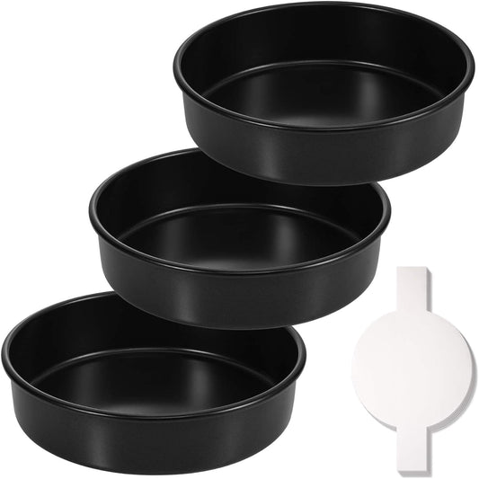 8-Inch round Cake Pan Set of 3, Nonstick Baking Cake Pans with 90 Pieces Parchment Paper, Dishwasher Safe