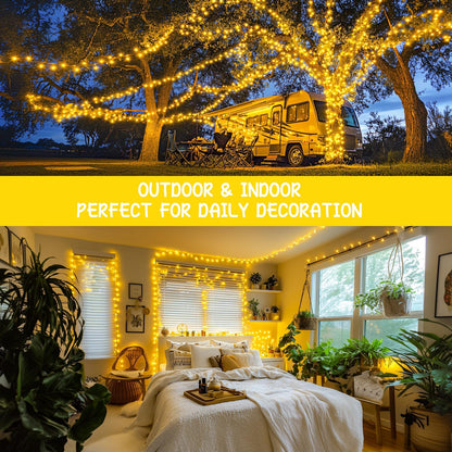 2 Pack Battery Operated String Lights with Remote, Total 66Ft 200 LED Classroom Lights, Battery Christmas Light Outdoor Indoor for Bedroom Classroom Dorm Yard Tree Party Decor(Warm White)