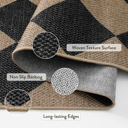 Checkered Easy Jute Runner Rug, Carpet Runners for Hallway 8Ft Washable Rug Non Slip Kitchen Runner, Checkerboard Black Indoor Outdoor Carpet for Entryway