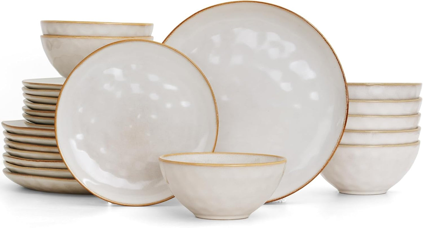 12-Piece Ocean Round Dinnerware Set for 4, Reactive Glaze, Microwave and Dishwasher Safe, Scratch Resistant, Cappuccino White