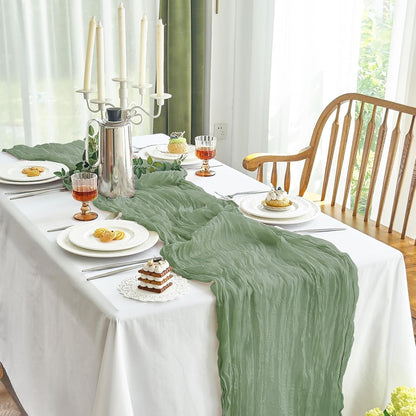 1 Pcs Cheesecloth Table Runner - 10Ft Sage Green Boho Gauze Cheese Cloth Table Runners for Baby Shower Decoration Wedding Party Summer Garden Farmhouse