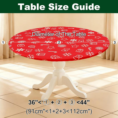 round Spandex Tablecloth, Elastic Fitted Washable Tablecloths for 36"-44" Tables, Waterpoof Stretch Picnic Table Cover for Dining, Indoor and Outdoor, Snowflake