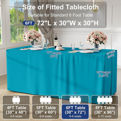 2 Packs Rectangle Fitted Tablecloth, 6 Foot Washable Fabric Table Cloth, Waterproof Polyester Table Cover for Party, Trade Show, Outdoor and Indoor (Teal, 30" X 72")