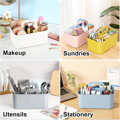 Multiuse Caddy Organizer with Handle - Stackable Plastic Tote Bin - Art Craft Supplies, Office, Desk, Stationery Pen Holder, Kitchen, Utensil, Makeup, Bathroom, Shower, Cleaning, Dorm Organizer - Blue