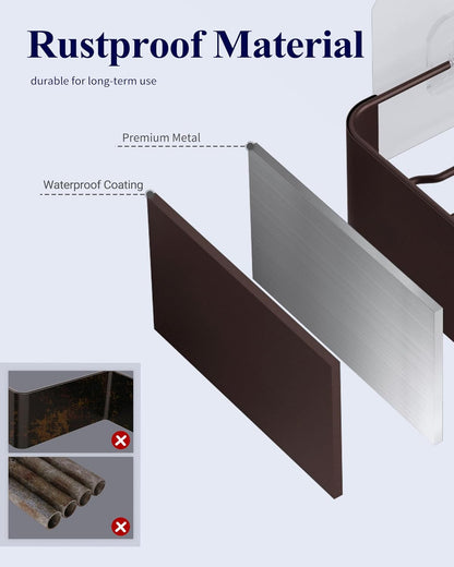 Large Shower Caddy - 2 Pack Adhesive Shower Organizer, Rustproof Metal Shelves, No-Drill Bathroom Organizers and Storage, Brown