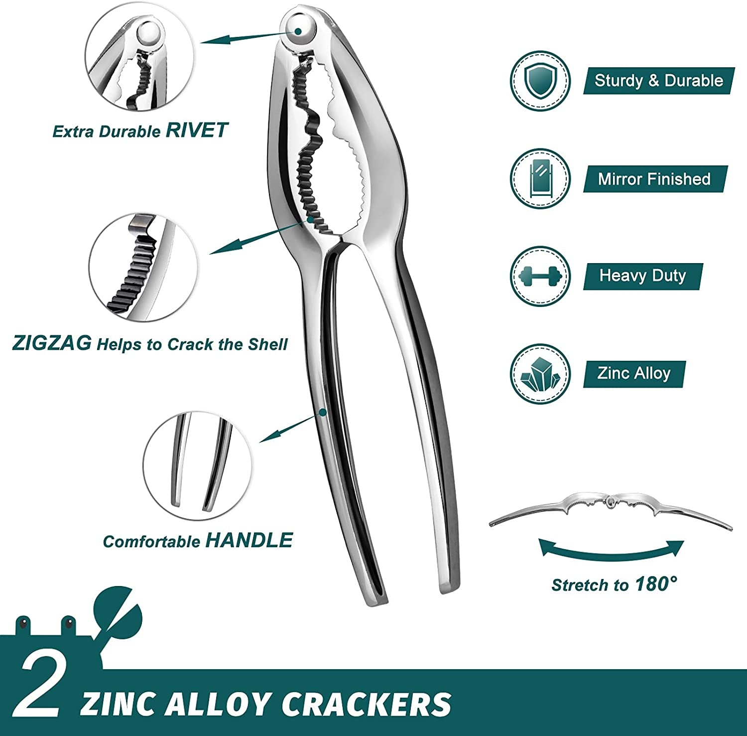 Lobster Crackers and Picks Set, 10-Piece Crab Leg Cracker Tools - Stainless Steel Seafood Crackers & Forks Nut Cracker Set - Dishwasher Safe