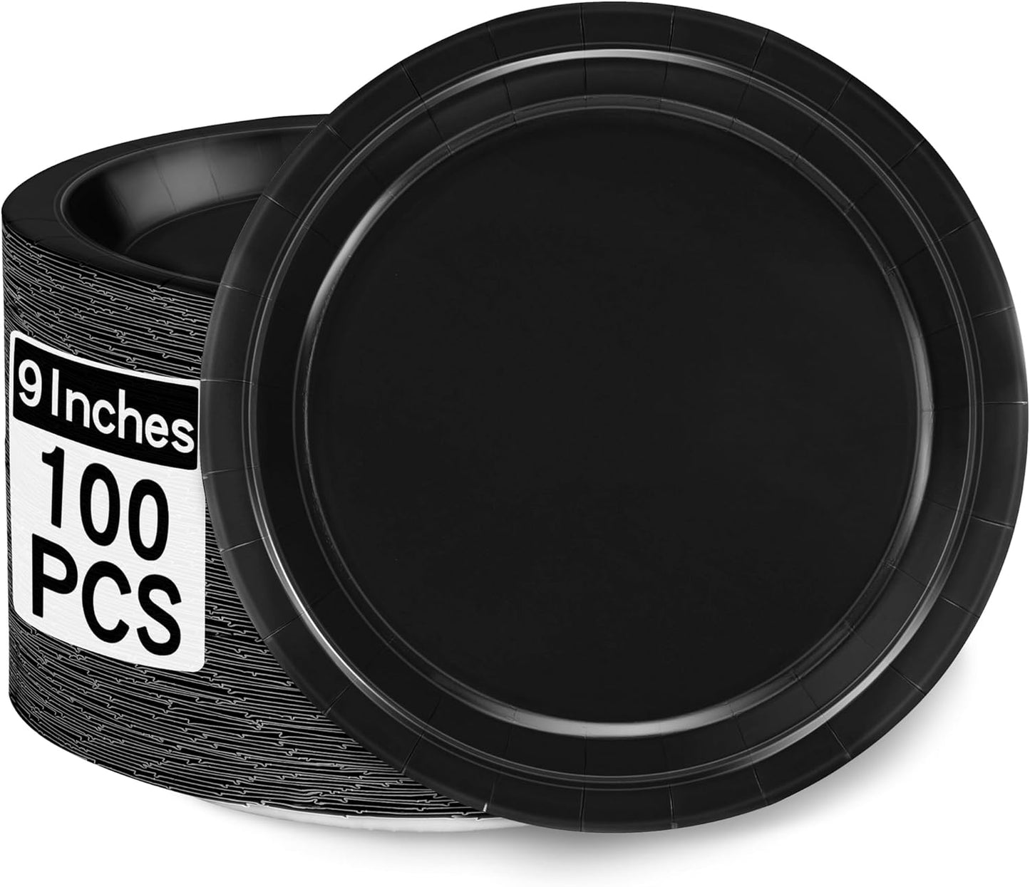 100 PCS Black Paper Plates, Dailyplates100-Black