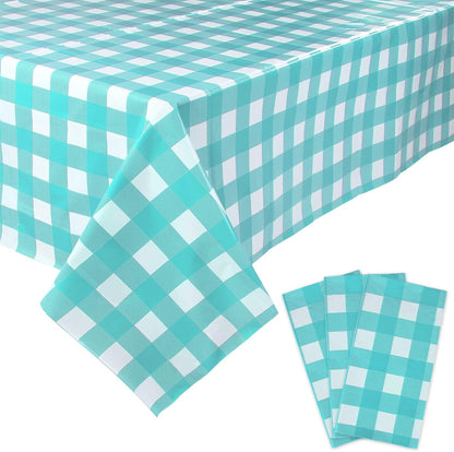 3 Packs Aqua and White Checkered Tablecloths 54 X 108 Inches Disposable Plastic Gingham Tablecovers Waterproof Rectangle Picnic Party Table Covers for Birthday Party Supplies Christmas