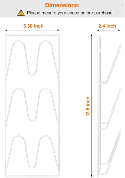 2 Pack Pot Lid Organizer Rack, 6-Tier Pot Lids Holder for Cabinet Door/Wall, No Drilling Adhesive Wall/Door Mounted Rustproof Pot and Pan Cover for Kitchen Storage, White