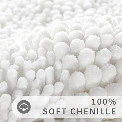 Bathroom Rug Mat 24 X 17, Non Slip and Super Absorbent Bath Mat,Machine Washable Quick Dry,Ultra Plush Chenille Shower Rugs for Bathroom Floor Sink Tub and Shower Outside,White