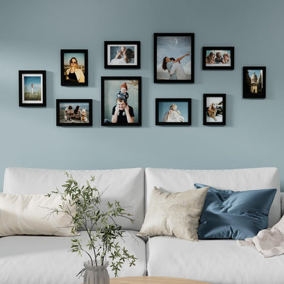 10 Pack Picture Frames Collage Wall Decor, Gallery Wall Frame Set for Wall or Tabletop Display, Engineered Wood and Shatter-Resistant Plexiglass, Multi Sizes with 8X10, 5X7, 4X6 Frames, Black