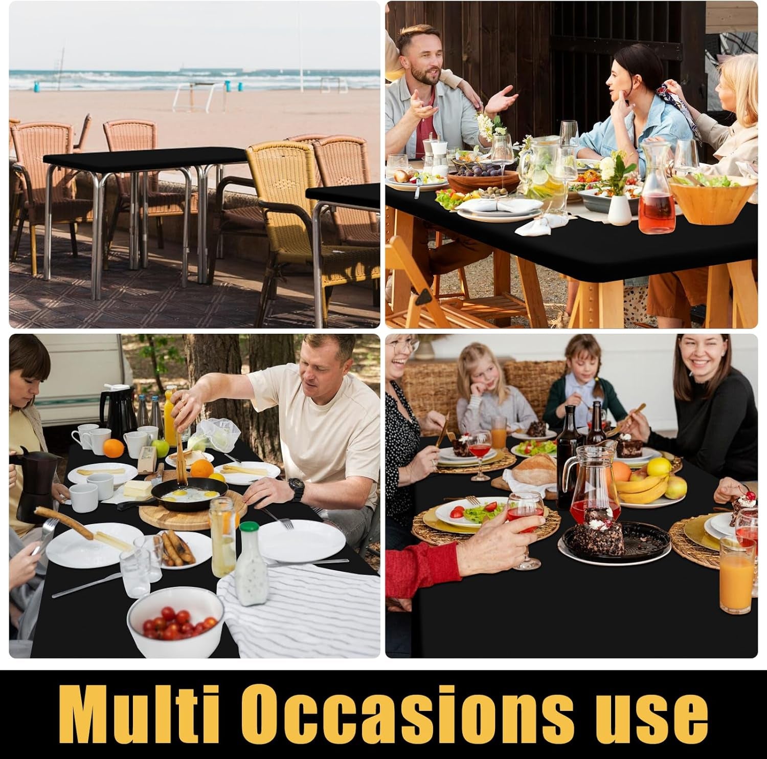 2 Pack Rectangle Picnic Table Cloth, Waterproof Elastic Fitted Tablecloths, Washable Polyester Rectangular Patio Table Cover for Camping, Indoor and Outdoor (Black, 30"X48")