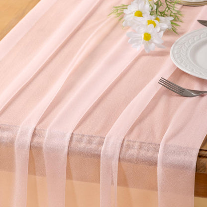 Blush Pink Gauze Table Runner Chiffon like Wedding Table Runner 120 Inches Long Boho Rustic for Bridal Shower Decorations Baby Shower