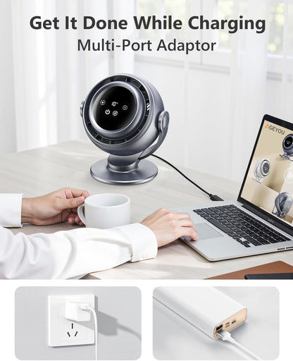 Desk Fan for Bedroom, 90°Oscillating Fan with 6000Mah Rechargeable, 10 Speeds 4H Timer 270°Tilt Adjustment, 28Db Ultra-Quiet Portable Personal Table Fans, Gifts for Women Men Home Office Summer