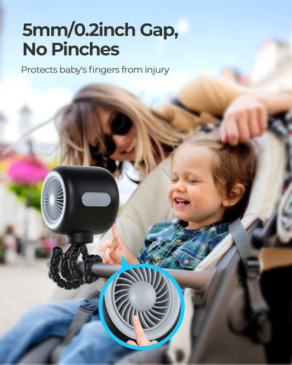 Portable Stroller Fan with Flexible Tripod, Car Seat Fan Clip-On for Infant, Rechargeable Battery Operated Fan with 3 Speeds, Baby Travel Gear for Outdoor Camping, Tent, Crib, Bike, Treadmill