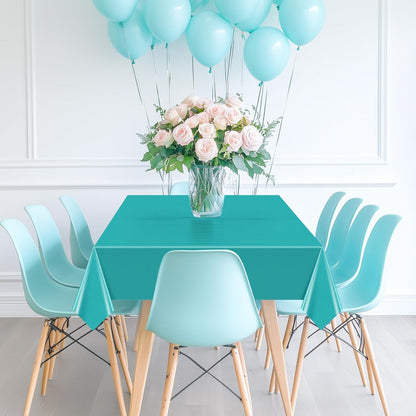 Aqua Rectangle Tablecloth Set of 4, 54x72 Inches, Solid Color Waterproof and Spillproof Disposable Plastic Covers, Durable for Dining, Buffet, Picnic, and Outdoor Events