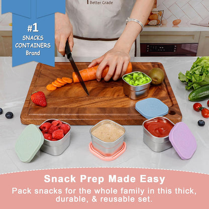 4-Pack Stainless Steel Snack Containers with Silicone Lids - 4.7Oz Reusable Small Food Containers for Snacks Condiments, Salad Dressing Container, Leak-Proof, Bpa-Free