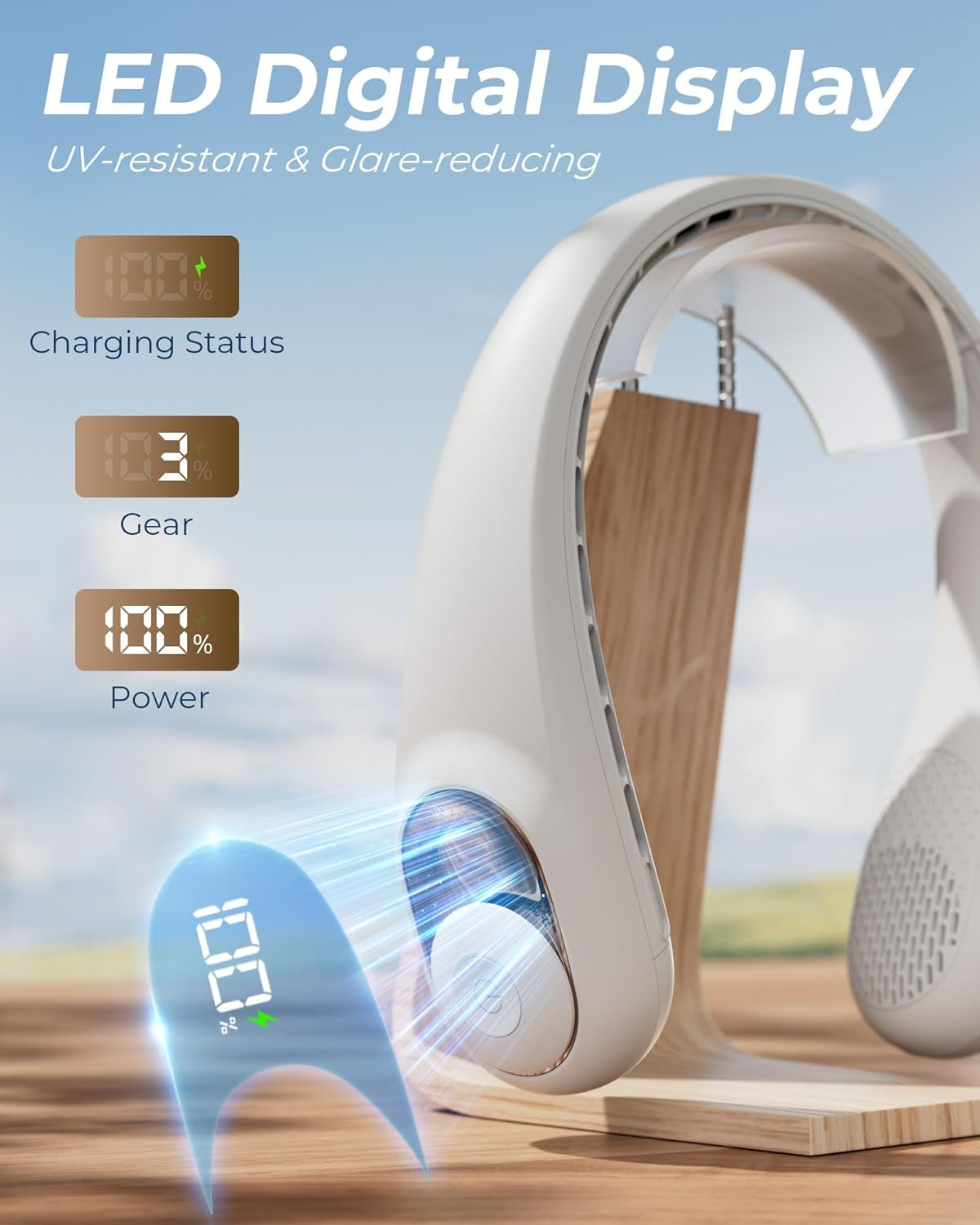 Neck Fan, Personal Fan with LED Display, USB-C Rechargeable, 4000Mah-Battery, 3-Speed Adjustment & Whisper-Quiet Operation, Perfect for Home, Travel, Sports