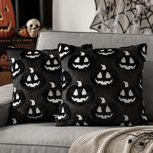 Fall Halloween Throw Pillow Covers 18X18 Decorative Pumpkin Pattern Pillowcases Soft Plush Faux Wool Cushions for Home Patio Sofa Couch,Black