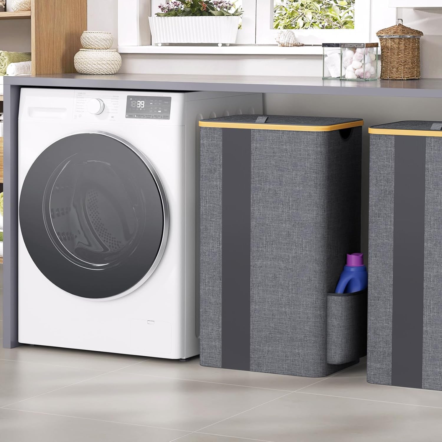 100L Laundry Basket with Lid, Removable Laundry Bag and Handles, Breathable Design Hamper for Bedroom, Bathroom, Dorm, and Laundry Room - Light Grey